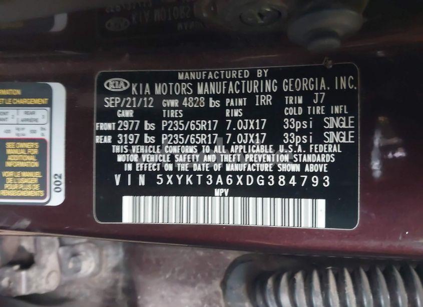 Photo 9 of 2013 Kia Sorento LX (VIN 5XYKT3A6XDG384793)