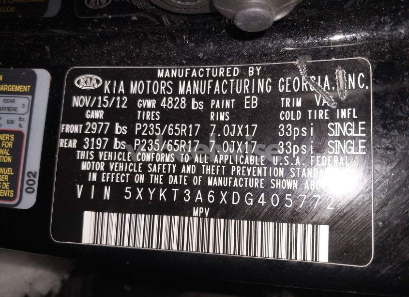 Photo 9 of 2013 Kia Sorento LX (VIN 5XYKT3A6XDG405772)