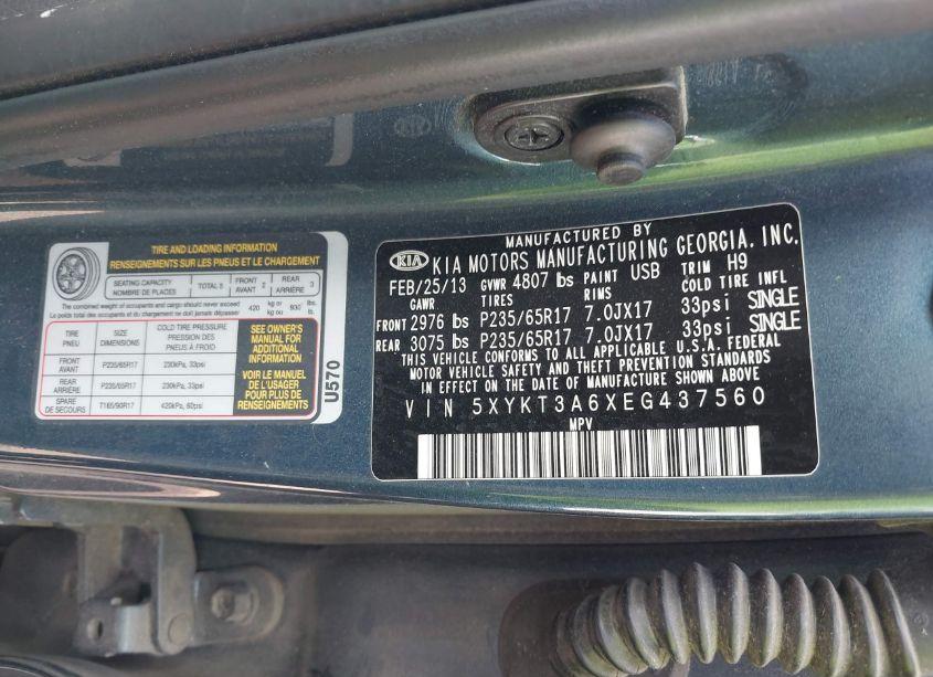 Photo 9 of 2014 Kia Sorento LX (VIN 5XYKT3A6XEG437560)