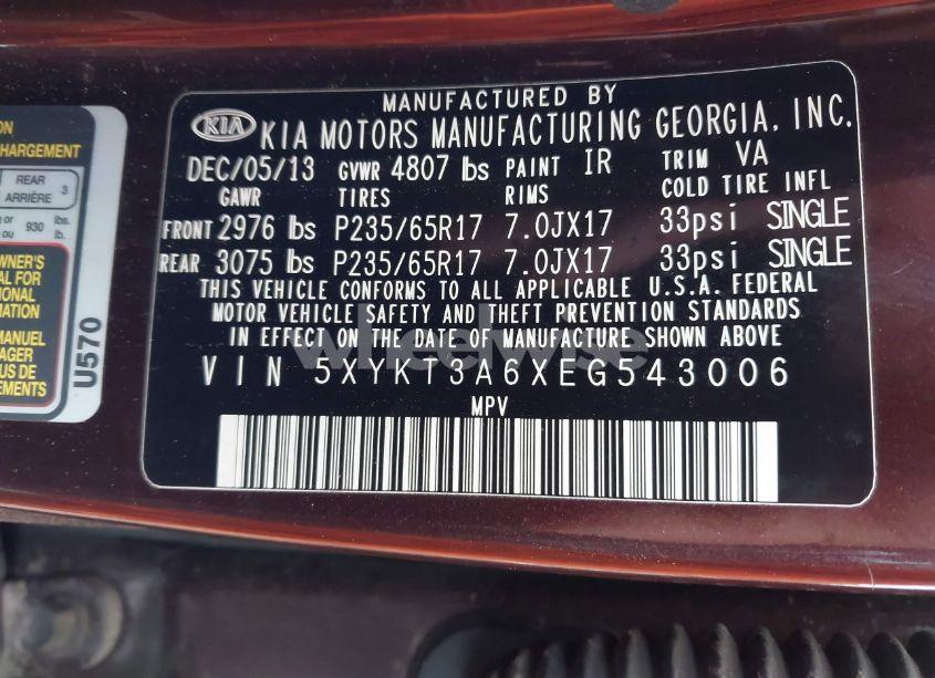 Photo 9 of 2014 Kia Sorento LX (VIN 5XYKT3A6XEG543006)