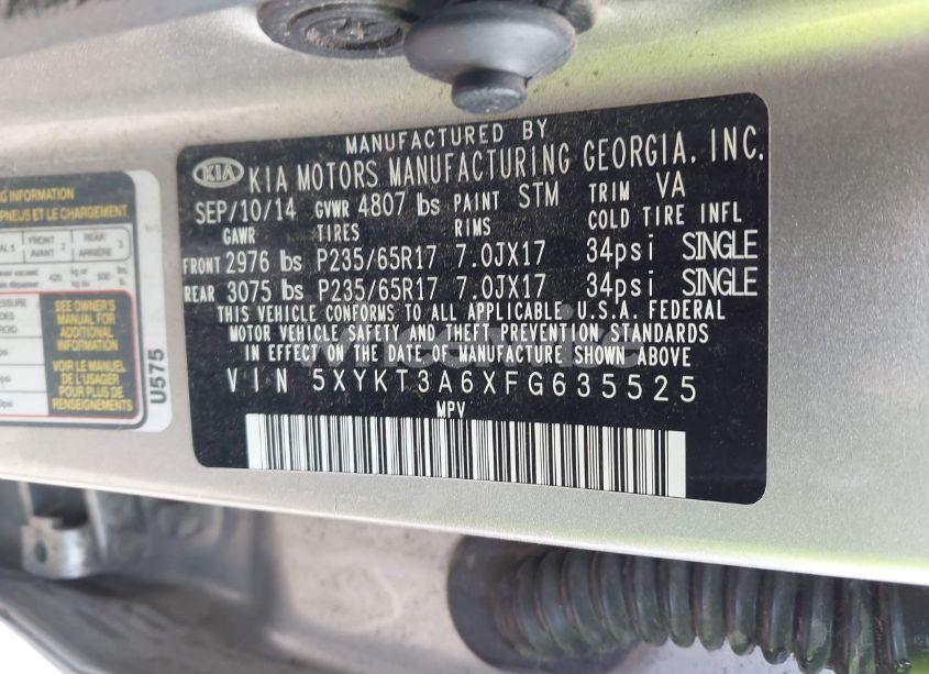 Photo 9 of 2015 Kia Sorento LX (VIN 5XYKT3A6XFG635525)