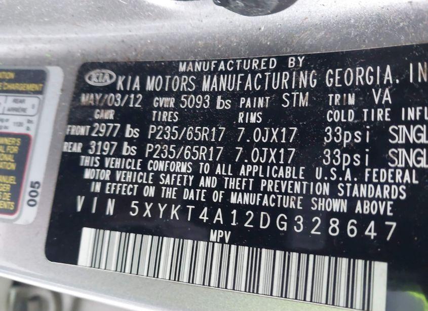 Photo 9 of 2013 Kia Sorento LX (VIN 5XYKT4A12DG328647)