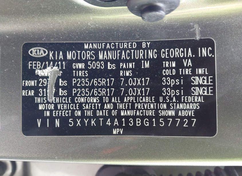 Photo 9 of 2011 Kia Sorento LX (VIN 5XYKT4A13BG157727)