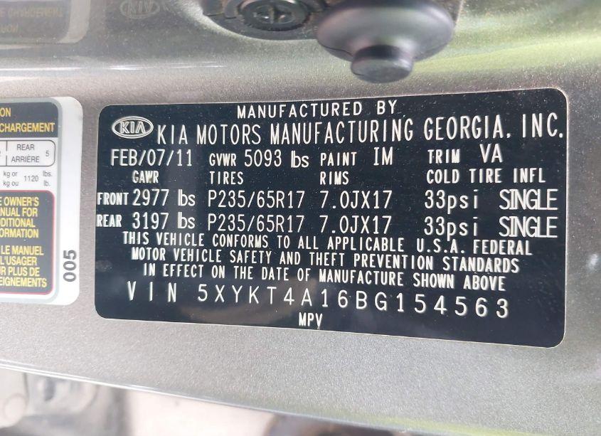 Photo 9 of 2011 Kia Sorento LX (VIN 5XYKT4A16BG154563)