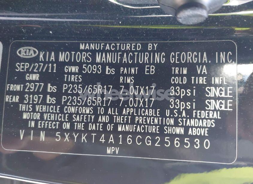 Photo 9 of 2012 Kia Sorento LX (VIN 5XYKT4A16CG256530)