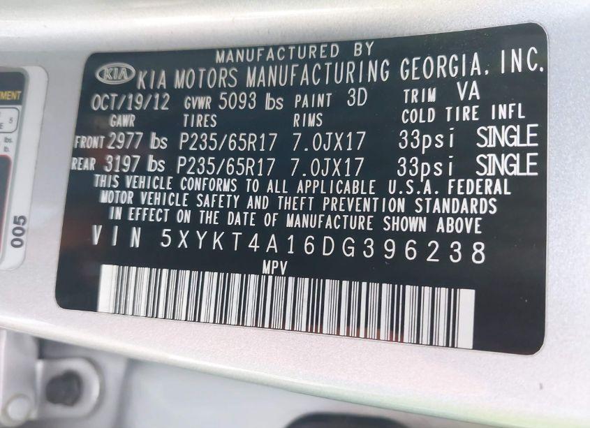 Photo 9 of 2013 Kia Sorento LX (VIN 5XYKT4A16DG396238)