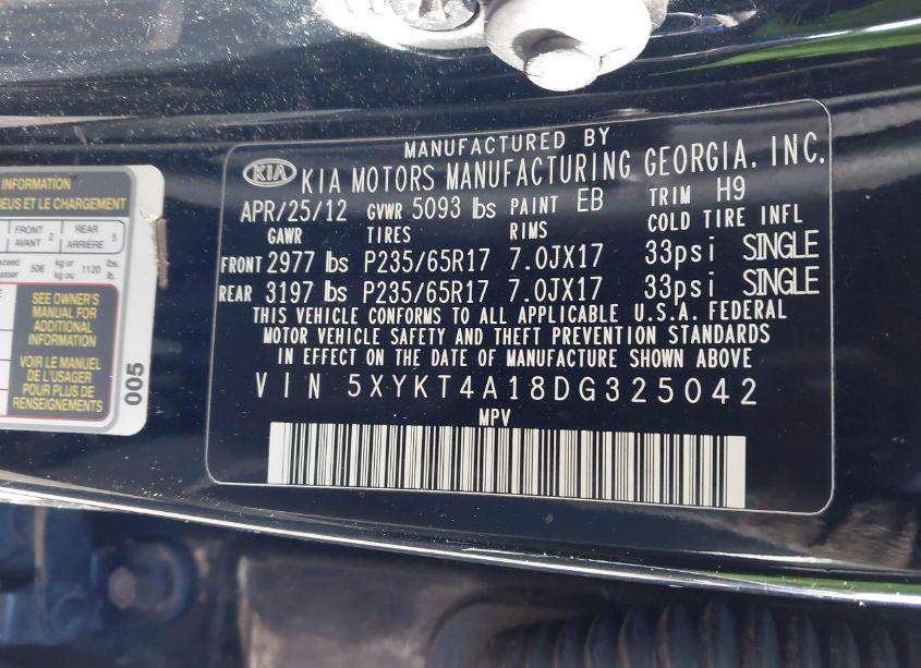 Photo 9 of 2013 Kia Sorento LX (VIN 5XYKT4A18DG325042)