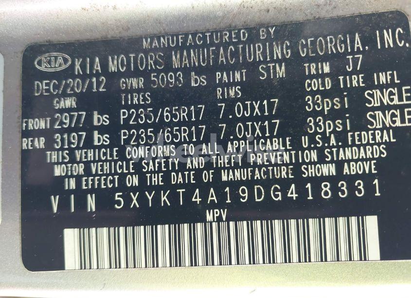 Photo 9 of 2013 Kia Sorento LX (VIN 5XYKT4A19DG418331)