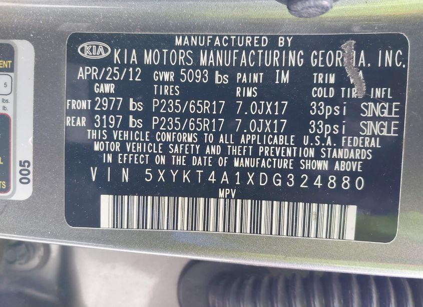 Photo 9 of 2013 Kia Sorento LX (VIN 5XYKT4A1XDG324880)