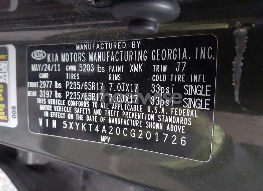 Photo 9 of 2012 Kia Sorento LX V6 (VIN 5XYKT4A20CG201726)