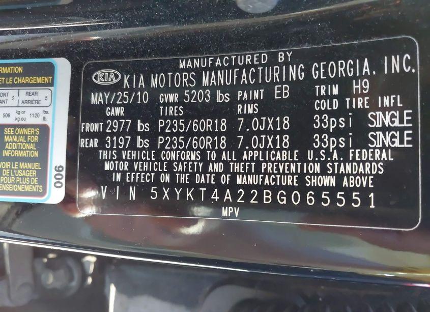 Photo 9 of 2011 Kia Sorento LX V6 (VIN 5XYKT4A22BG065551)