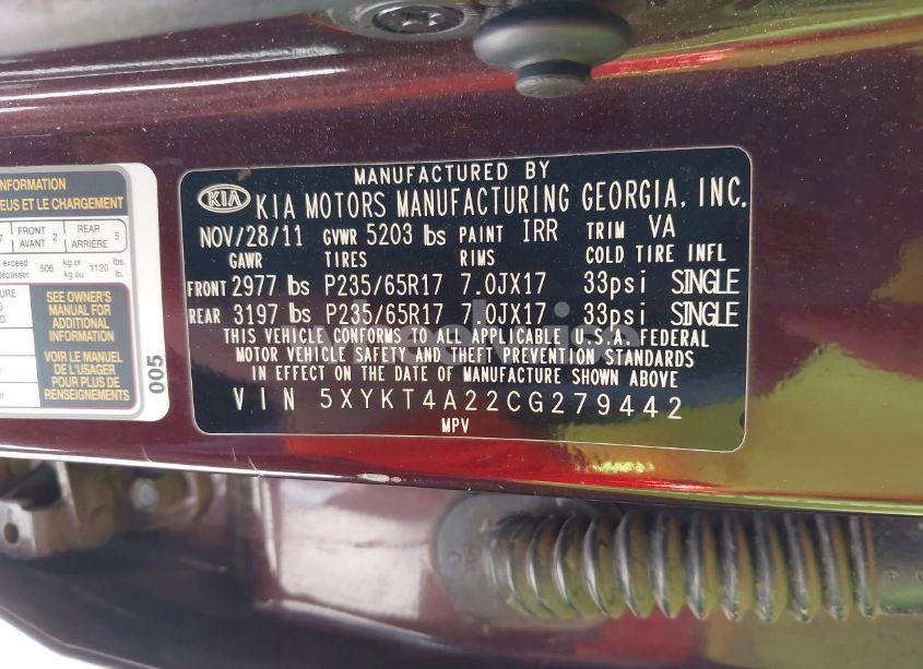 Photo 9 of 2012 Kia Sorento LX V6 (VIN 5XYKT4A22CG279442)