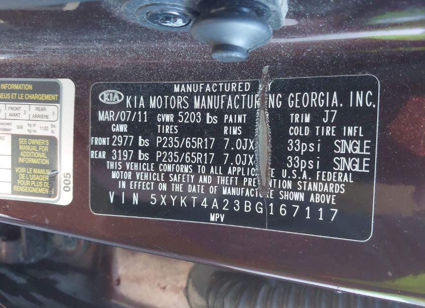 Photo 9 of 2011 Kia Sorento LX V6 (VIN 5XYKT4A23BG167117)