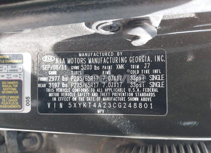 Photo 9 of 2012 Kia Sorento LX V6 (VIN 5XYKT4A23CG248801)