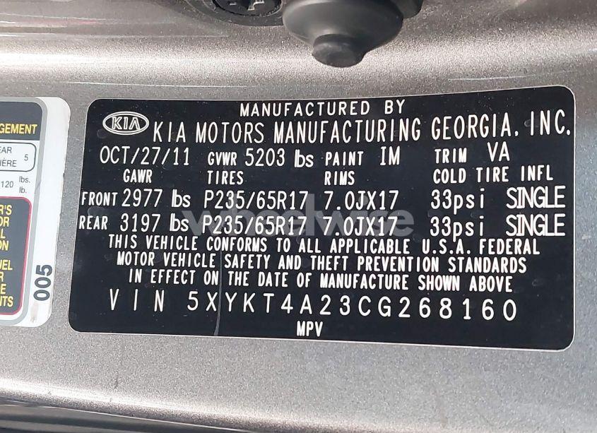 Photo 9 of 2012 Kia Sorento LX V6 (VIN 5XYKT4A23CG268160)