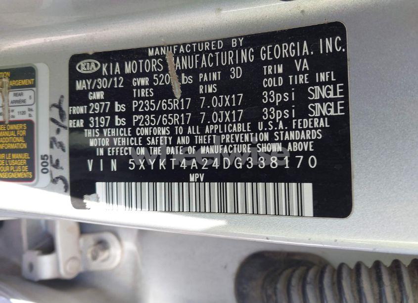 Photo 9 of 2013 Kia Sorento LX V6 (VIN 5XYKT4A24DG338170)