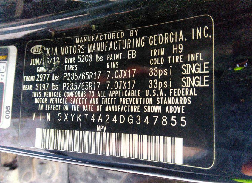 Photo 9 of 2013 Kia Sorento LX V6 (VIN 5XYKT4A24DG347855)