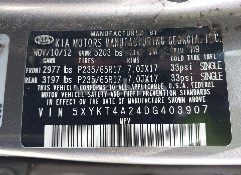 Photo 9 of 2013 Kia Sorento LX V6 (VIN 5XYKT4A24DG403907)