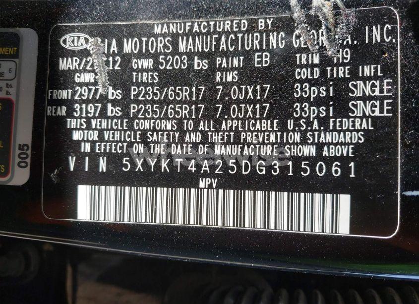 Photo 9 of 2013 Kia Sorento LX V6 (VIN 5XYKT4A25DG315061)