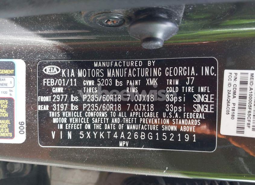 Photo 9 of 2011 Kia Sorento LX V6 (VIN 5XYKT4A26BG152191)
