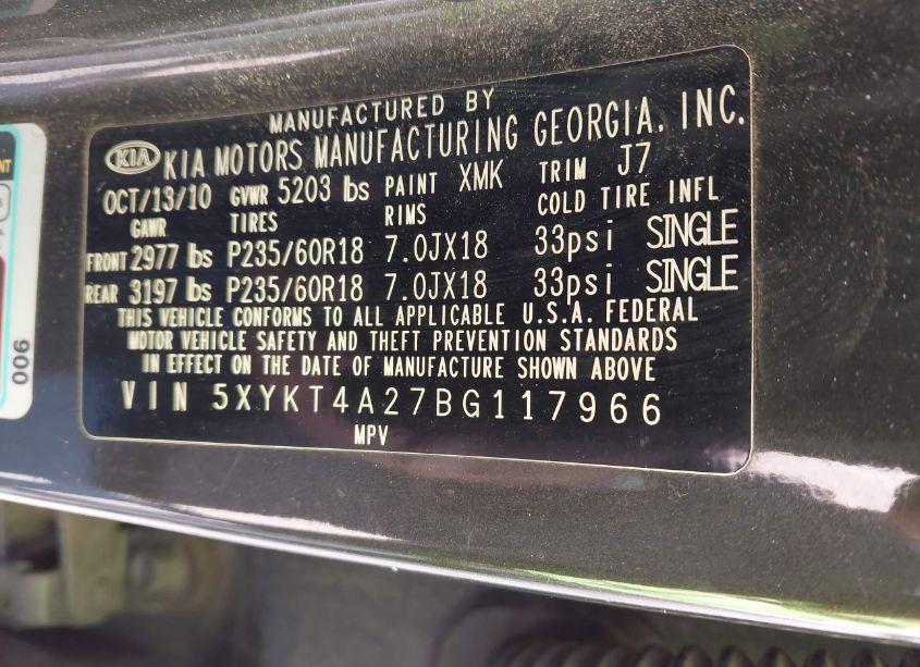 Photo 9 of 2011 Kia Sorento LX V6 (VIN 5XYKT4A27BG117966)