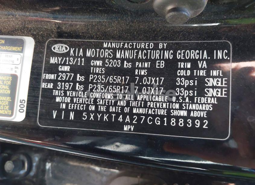 Photo 9 of 2012 Kia Sorento LX V6 (VIN 5XYKT4A27CG188392)