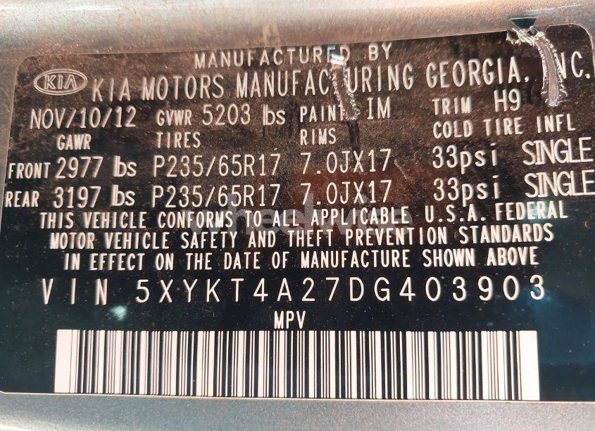 Photo 9 of 2013 Kia Sorento LX V6 (VIN 5XYKT4A27DG403903)