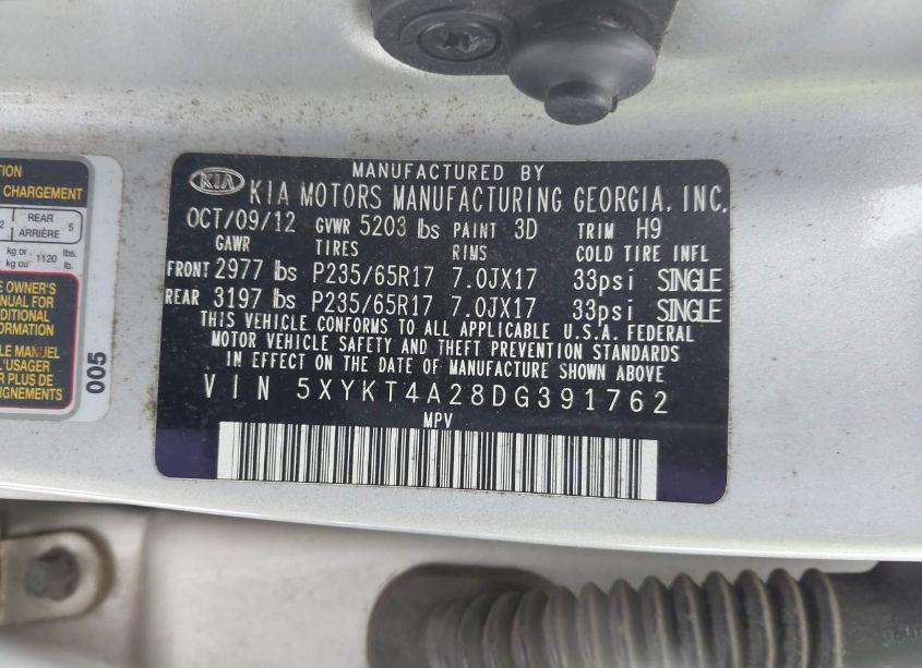 Photo 9 of 2013 Kia Sorento LX V6 (VIN 5XYKT4A28DG391762)