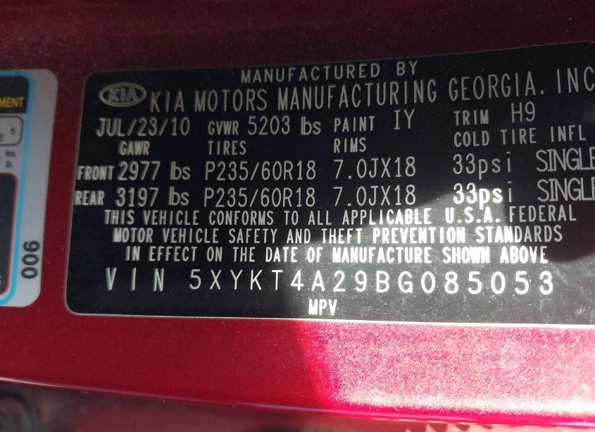 Photo 9 of 2011 Kia Sorento LX V6 (VIN 5XYKT4A29BG085053)