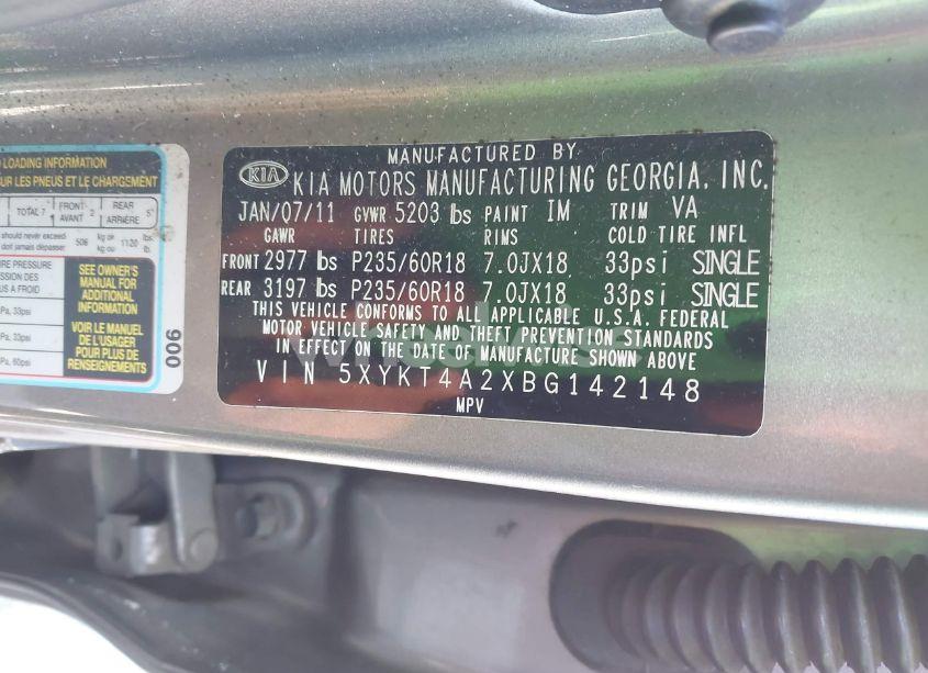 Photo 9 of 2011 Kia Sorento LX V6 (VIN 5XYKT4A2XBG142148)