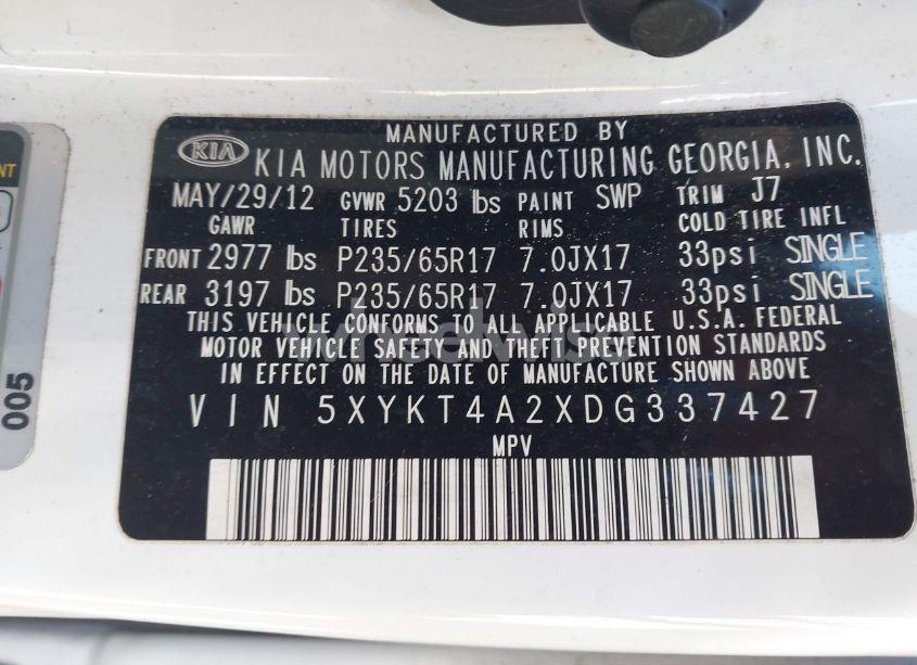 Photo 9 of 2013 Kia Sorento LX V6 (VIN 5XYKT4A2XDG337427)