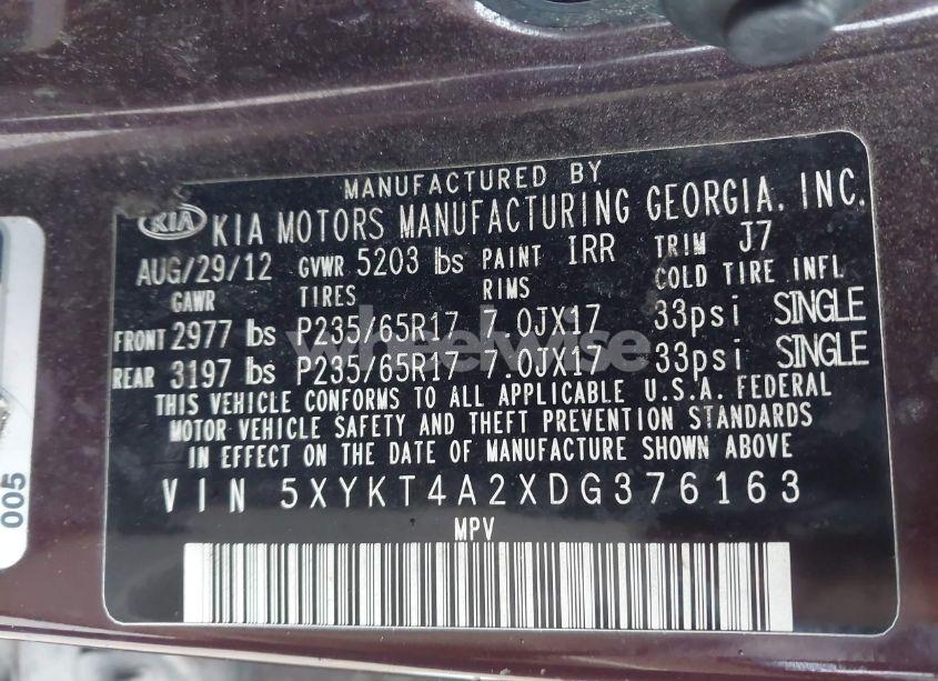 Photo 9 of 2013 Kia Sorento LX V6 (VIN 5XYKT4A2XDG376163)