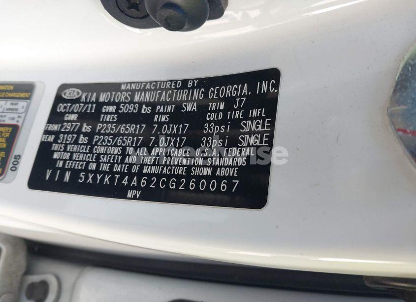 Photo 9 of 2012 Kia Sorento LX (VIN 5XYKT4A62CG260067)