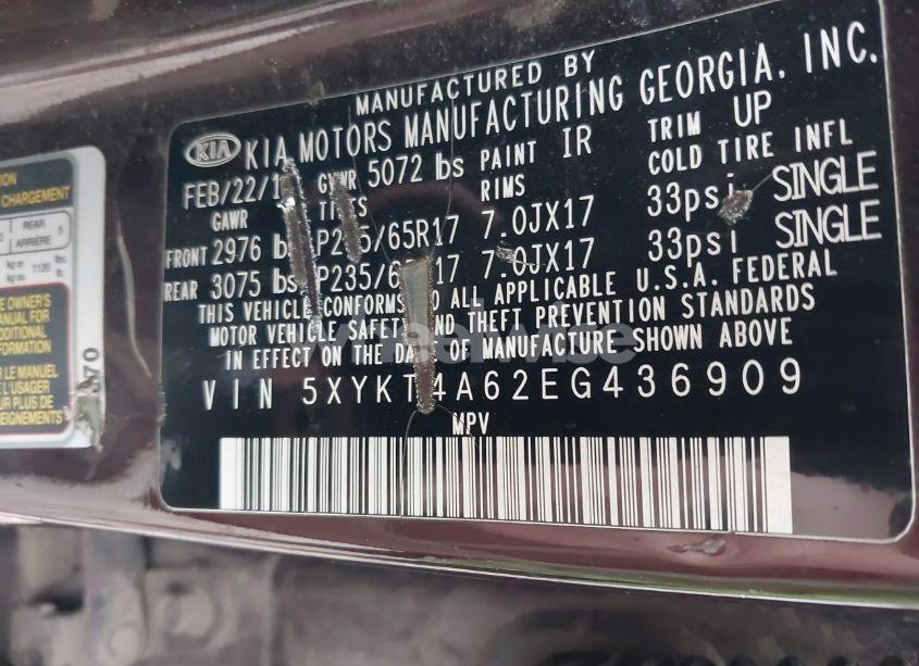 Photo 9 of 2014 Kia Sorento LX (VIN 5XYKT4A62EG436909)