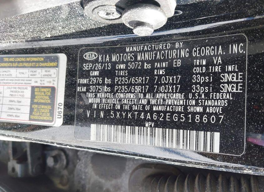 Photo 9 of 2014 Kia Sorento LX (VIN 5XYKT4A62EG518607)