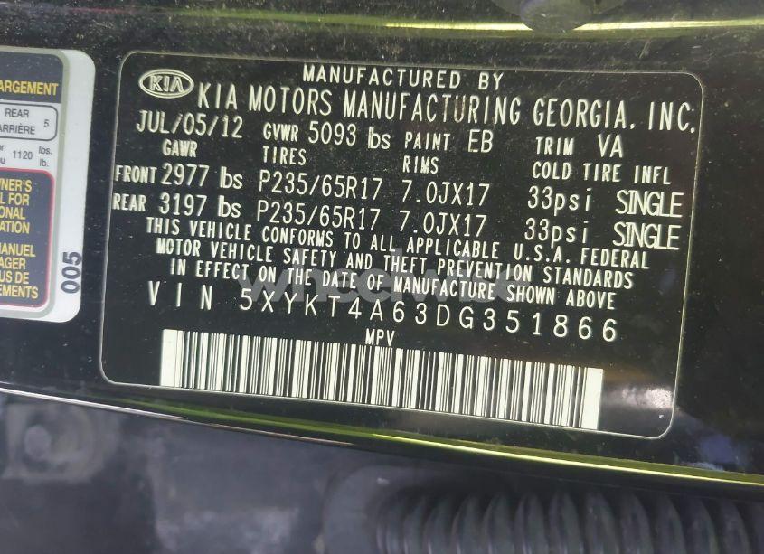 Photo 9 of 2013 Kia Sorento LX (VIN 5XYKT4A63DG351866)