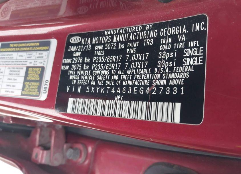 Photo 9 of 2014 Kia Sorento LX (VIN 5XYKT4A63EG427331)