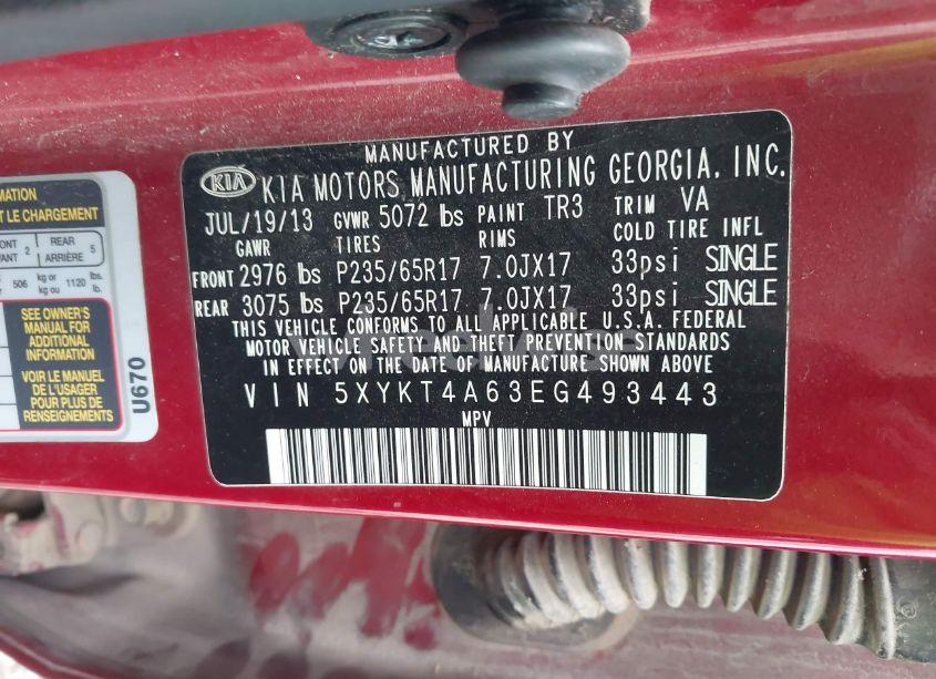 Photo 9 of 2014 Kia Sorento LX (VIN 5XYKT4A63EG493443)