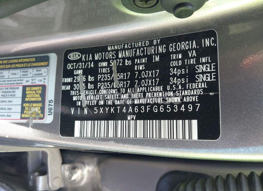 Photo 9 of 2015 Kia Sorento LX (VIN 5XYKT4A63FG653497)