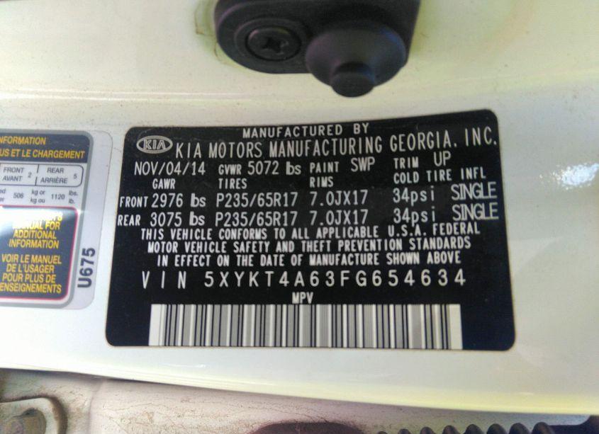 Photo 9 of 2015 Kia Sorento LX (VIN 5XYKT4A63FG654634)