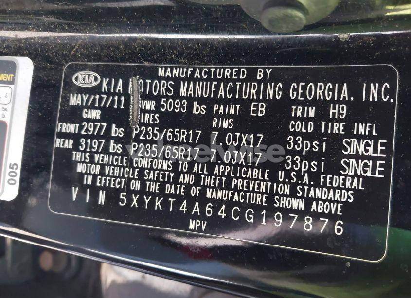 Photo 9 of 2012 Kia Sorento LX (VIN 5XYKT4A64CG197876)