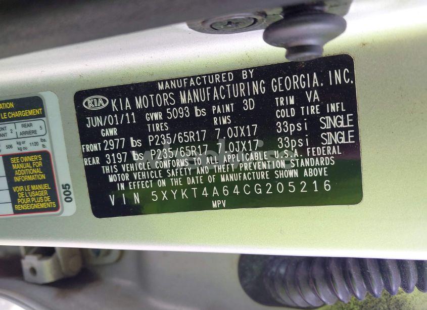 Photo 9 of 2012 Kia Sorento LX (VIN 5XYKT4A64CG205216)