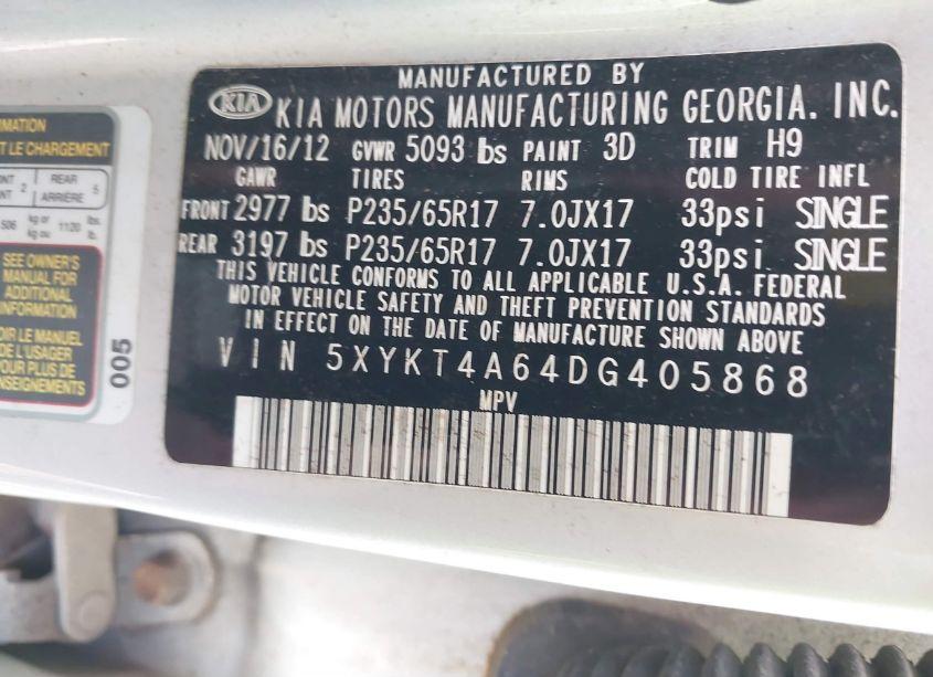 Photo 9 of 2013 Kia Sorento LX (VIN 5XYKT4A64DG405868)