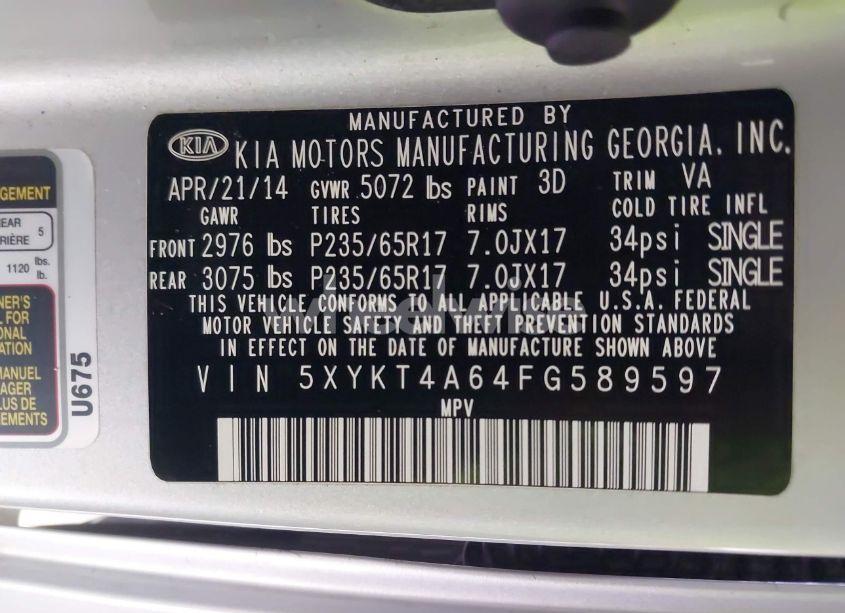 Photo 9 of 2015 Kia Sorento LX (VIN 5XYKT4A64FG589597)