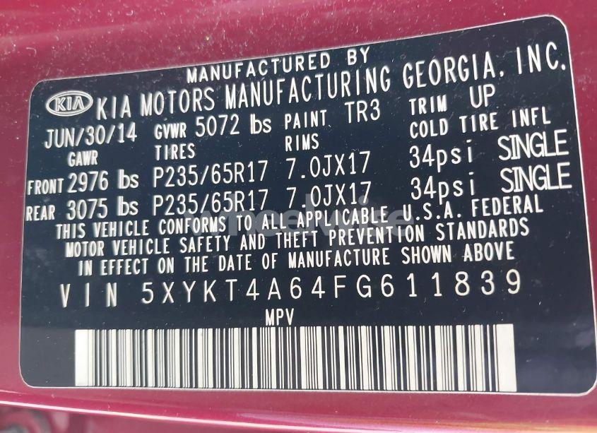 Photo 9 of 2015 Kia Sorento LX (VIN 5XYKT4A64FG611839)