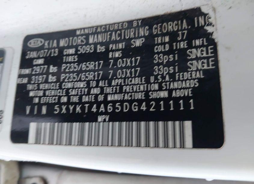 Photo 9 of 2013 Kia Sorento LX (VIN 5XYKT4A65DG421111)