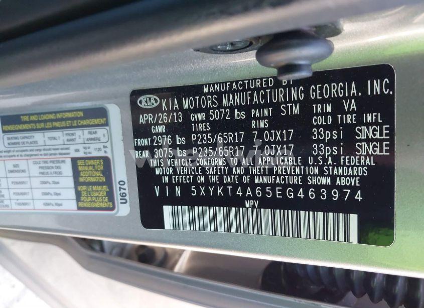 Photo 9 of 2014 Kia Sorento LX (VIN 5XYKT4A65EG463974)