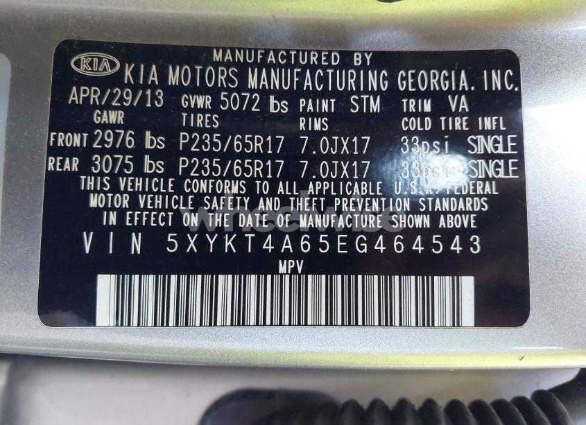 Photo 9 of 2014 Kia Sorento LX (VIN 5XYKT4A65EG464543)