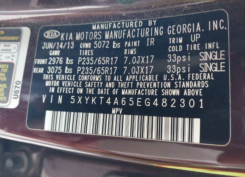 Photo 9 of 2014 Kia Sorento LX (VIN 5XYKT4A65EG482301)