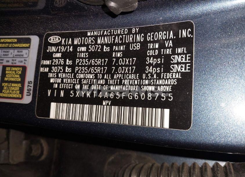 Photo 9 of 2015 Kia Sorento LX (VIN 5XYKT4A65FG608755)